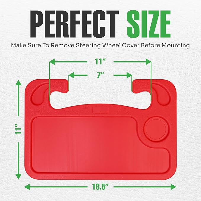lebogner Steering Wheel Tray, Car Food Trays For Eating, Laptop, Tablet, iPad Or Notebook, Hook On Auto Steering Wheel Desk Table, Fits Most Vehicles Steering Wheels, Travel Car Accessories, Red - Image 7