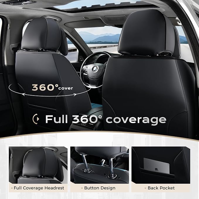 Coverado Car Seat Covers, Seat Covers for Cars, Waterproof Leather Auto Seat Protectors, Leather Car Seat Cushion, Car Interiors Accessories Universal Fit for Most Cars - Image 3
