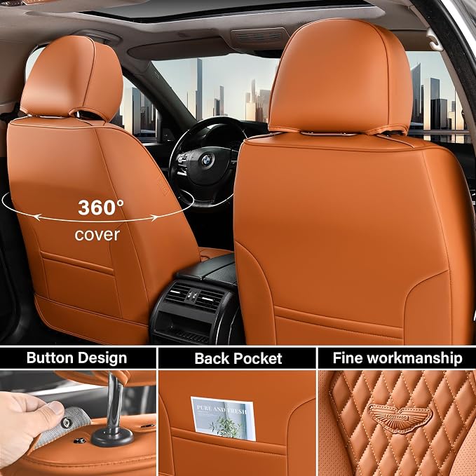 Coverado Seat Covers, Seat Covers 2 Seats, Brown Car Seat Cover Front Seats, Luxury Automotive Seat Covers, Front Car Seat Covers Leather Car Seat Protector - Image 3