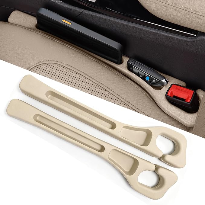 Car Seat Gap Filler Organizer of 2, 2 in 1 Car Gap Filler(Beige) | Universal Gap Filler with Storage Pockets, No Drop Seat Guard for Phones Keys Cards,Car Accessories for Most Cars Trucks SUVs by FortiyParts