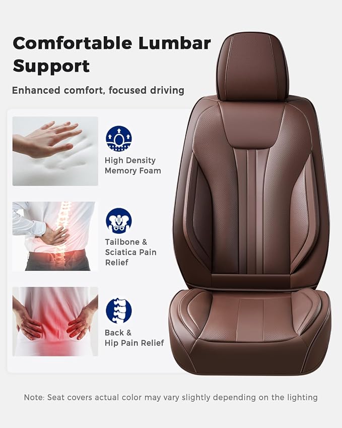 Huidasource Front Row Seat Covers, Premium Waterproof Faux Leather, Universal Fit for Most Cars, SUVs & Trucks, Airbag Friendly, Easy to Install, Wear Resistant for Daily Commute, Coffee - Image 4