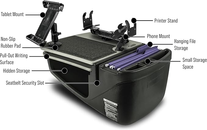 AutoExec AE-GMCD-PM-PS-TAB-GT GripMaster Car Desk for Your Vehicle Workstation and Mobile Office, Grey with Phone Mount, Printer Stand and Tablet Mount | Phone Mount, Printer Stand, Tablet Mount, Vehicle Workstation, Mobile Office - Image 3