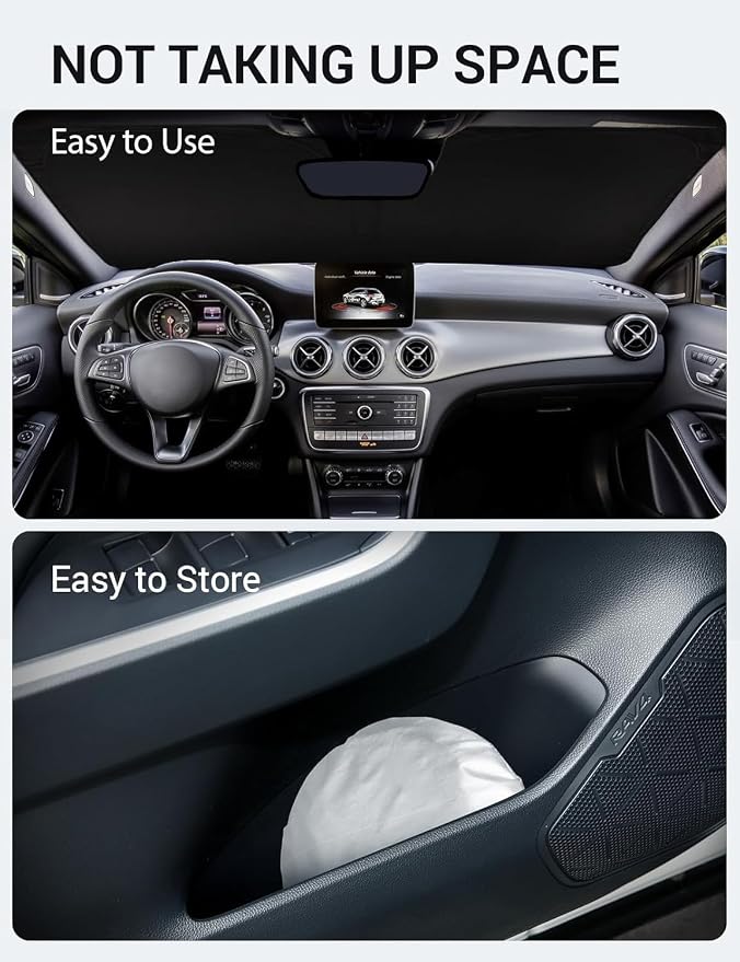 Proadsy Custom Fit Car Windshield Sun Shade for 2015-2020 Mercedes-Benz GLA | 240T Heat Shield, Drops Temp 54°F, Blocks 99% UV, Prevents Dashboard Cracking, Summer Parking & Beach Trips, Easy Twist-Fold - Image 9