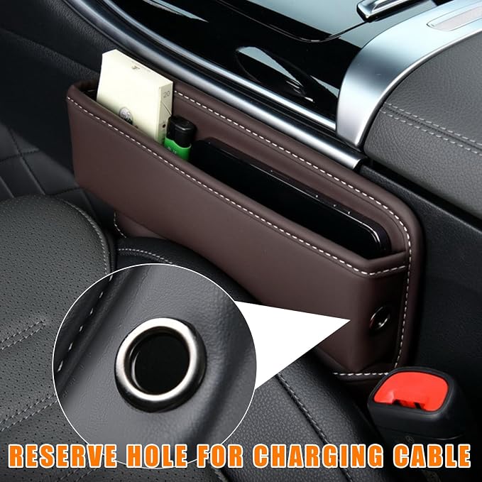 Ziciner Car Seat Gap Organizer, Premium Leather Auto Seat Storage Box, Vehicle Adjustable Front Seat Gap Filler, Car Seat Side Pocket Organizer for Phones, Glasses, Keys, Money, Cards (Coffee) - Image 5