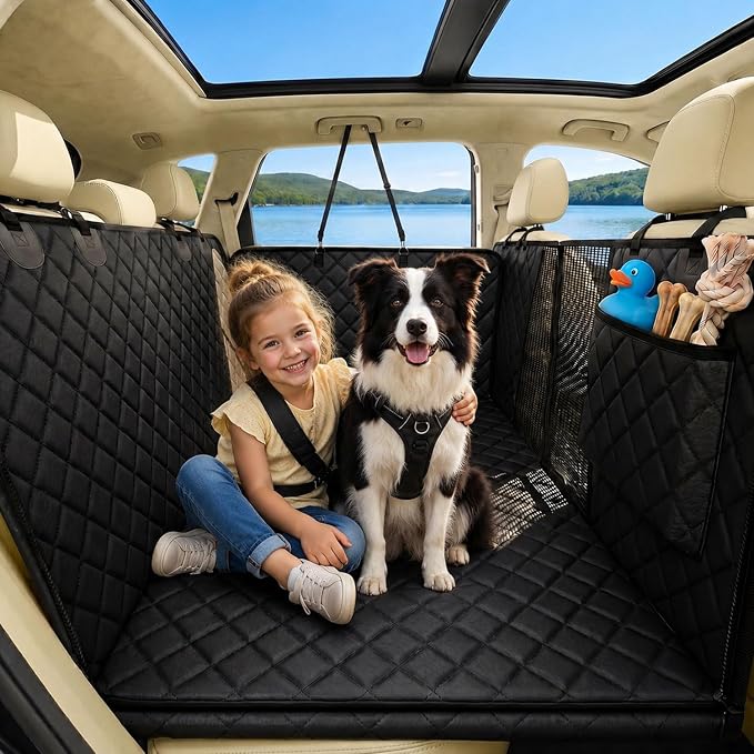 Dog Car Seat Cover, 600D Heavy Dute Car Seat Cover for Dogs Pets,100% Waterproof Anti-Scratch Nonslip Dog Hammock for Cars, Seat Covers Protector with SeatBelt for Sedan SUV Truck XLPRO Hard Black by Victoper