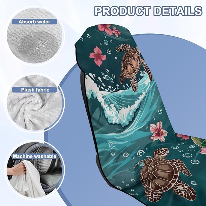 Sea Turtle Print Car Seat Cover Towels Front Seats Hibiscus Print Automotive Seat Covers for Truck Sedan SUV Sweat Absorption Running Towel, Workout Towel and Yoga Mat - Image 6
