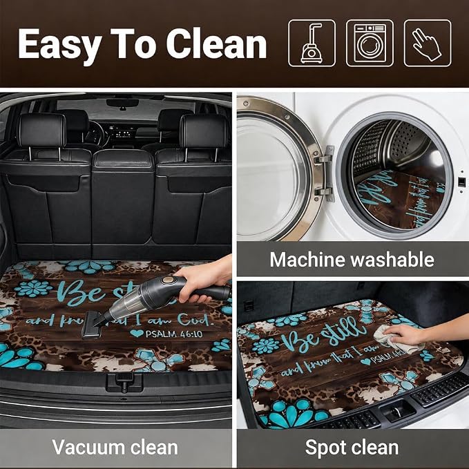 Car Trunk Mat for SUV, 29"x39" Be Still Faith Floral Cargo Liner Protector | All Weather Universal Cargo Liners for Dogs, Car Accessory for SUVs/Sedan/Wagons, Durable Non-Slip Washable Rear Cargo Mat - Image 6