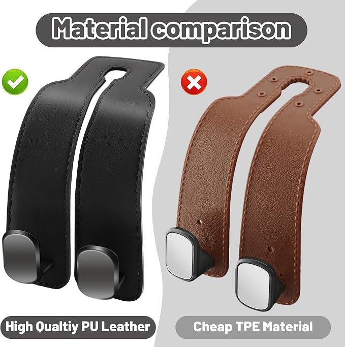 Amelity Car Hooks for Purses and Bags, Headrest Hooks 2 Pack | Durable Double Hook for Handbags, Groceries, Backpacks, Twin Hooks Car Headrest Hangers, Black Car Accessories for Women - Image 3