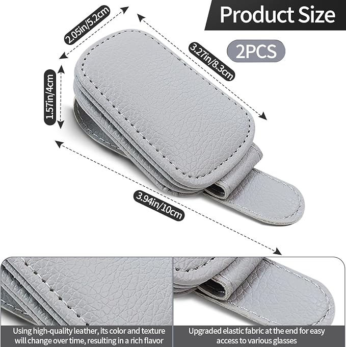 2-Pack Magnetic Sunglass Holder for Car Visor - Suede （Grey） | Premium Suede Wrapped, Aluminum Core, Magnetic Grip, Clip to Visor, Holds Eyewear/Cards, Fits Most Vehicles - Image 2