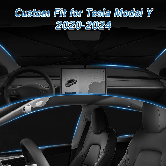 KUST Windshield Sun Shade Umbrella for Tesla Model Y 2020 2021 2022 2023 2024 (Not for Juniper) Rear Window Shades 100% UV Protection and Blackout Privacy 5PCS Car Window Covers Accessories - Image 3