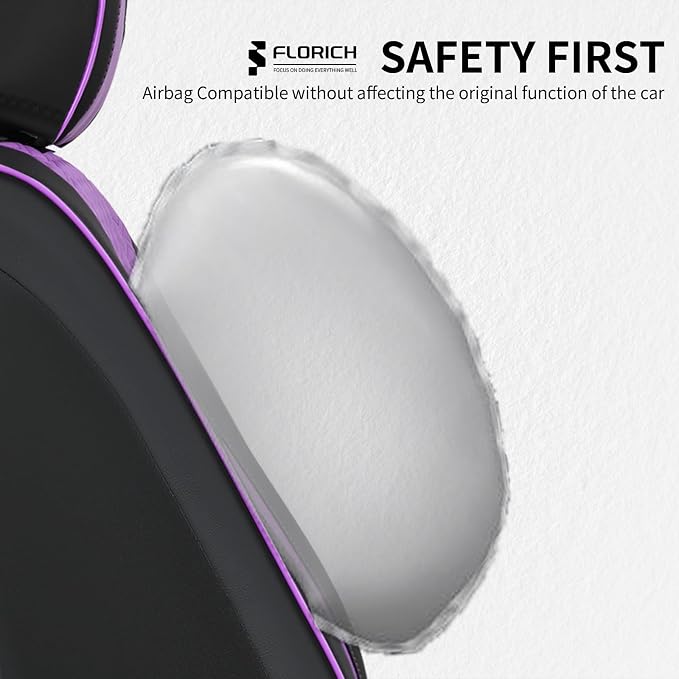 FLORICH Seat Covers Full Set Leather Automotive Seat Cover Full Coverage Vehicle Car Seat Covers Waterproof Purple Seat Cover Protector Universal Fit for Most Car Truck SUV, Black&Purple - Image 9