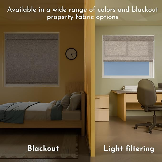 Persilux Blackout Roller Shades for Window Blinds,Cordless,Linen Fabric,Thermal Insulated Fabric UV Protection Shades for Home,Office,Bedroom,Door,Blackout-Light Brown,35" W X 72" H - Image 5