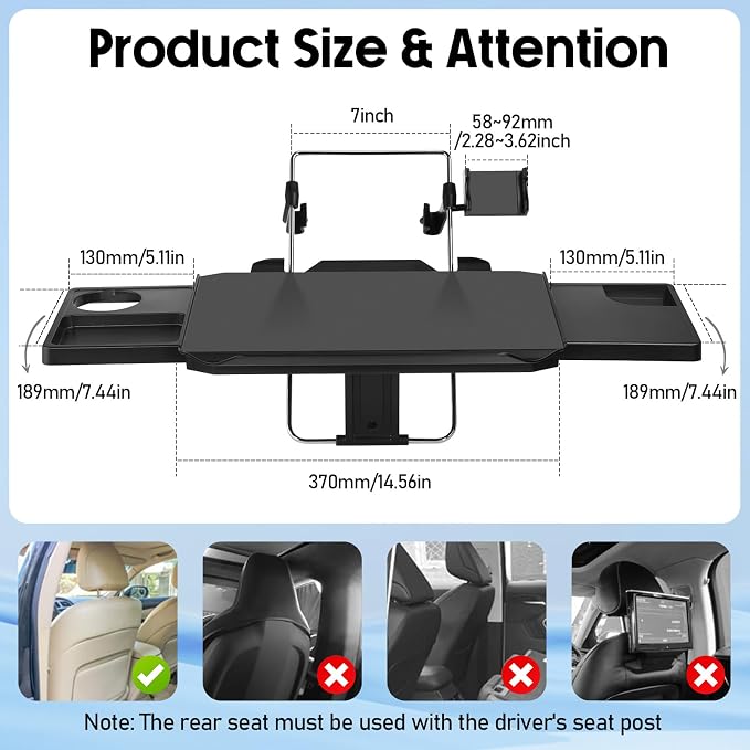 Large Car Steering Wheel Tray Back Seat Headrest Steering Wheel with Phone Holder Desk Food Table for Eating Food and Writing Work, Car Desk Laptop Mount Gifts for Father Truck Driver(3 in 1) - Image 5