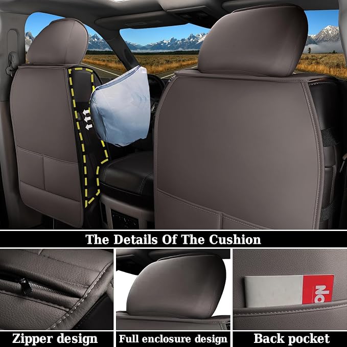Coverado Car Seat Covers Compatible with Dodge Ram 2002-2026 1500 2500 3500 Pickup Limited Laramie Big Horn Waterproof Leather Seat Protectors Fit for Dodge Ram Crew Cab& Quad Cab(Front, Coffee) - Image 2