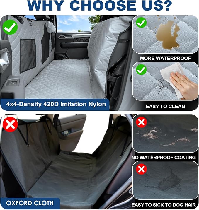 Dog Car Seat Cover for Back Seat - Waterproof Pet Hammock with Embedded Insert Door Protectors (XLarge for Crew Cab Truck with Fold‑Up Seat) - Image 6