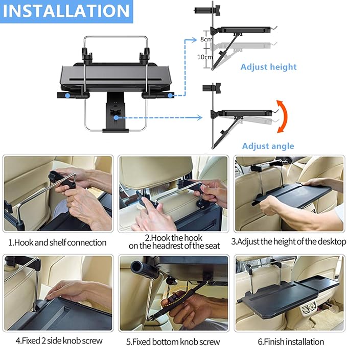 2 in 1 Car Steering Wheel Tray / Back Seat Headrest Tray for Eating Food Drink and Writing Laptop Work, XERGUR Black Car Desk - Image 5