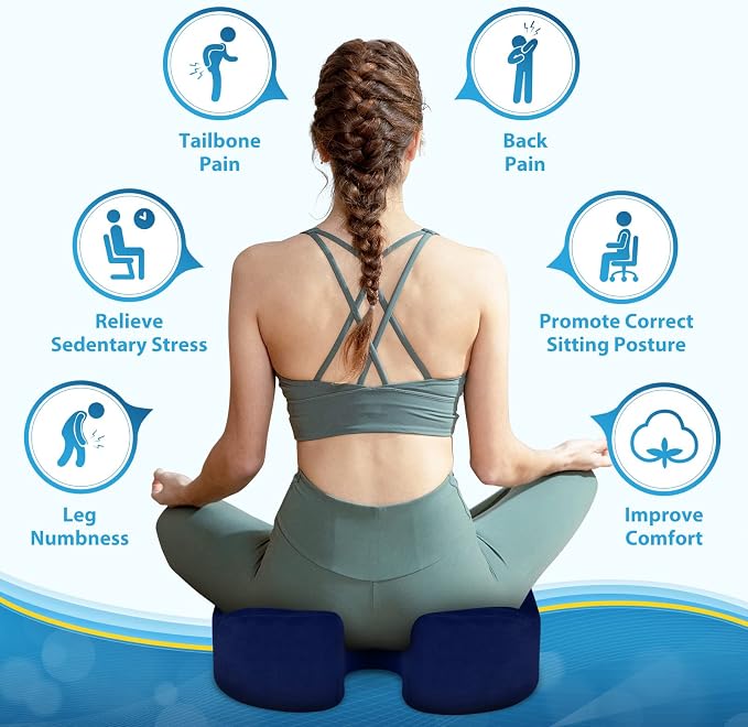 BlissTrends Memory Foam Seat Cushion for Office Chair & Car Seat, Blue | Ergonomic Tailbone & Sciatica Support with Removable Velvet Cover for Pressure Relief and Long Sitting Comfort, 3.3" Thick - Image 9