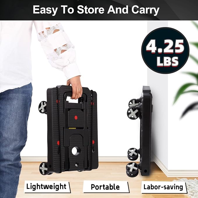 GtIiFmTe Foldable Hand Truck, Lightweight Luggage Cart for Airport Car Seat | Compact Folding dolly with Rotating swivel wheel,storage size12×15.7×4.1",300lbs Load,Upright Lock Handle with 3bungee cords - Image 7