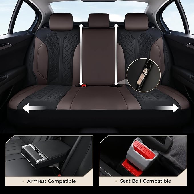 Coverado Seat Covers for Car 5 Seats, Leather Car Seat Covers Fullset, Breathable Mesh Front and Rear Protectors, Coffee Luxury Automotive Covers, Universal Fit for SUV, Truck, Sedan - Image 6