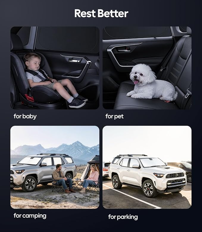 Wigoo 2026 8PC Full Set Window Sunshade for Toyota 4Runner 2010-2024 | 7-Layer Cooler & Blacker, Ice-Crystal Tech, Full Set Shades With Windshield for Sun Block, Camping Accessories - Image 8