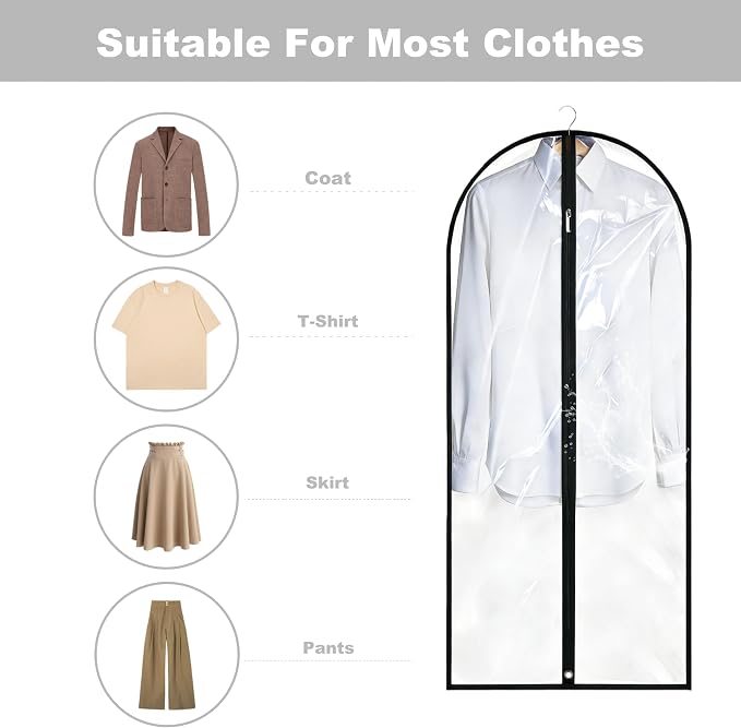 Dress Bags for Gowns Long, 60'' Garment Bags for Hanging Clothes, Suit Bag Cover for Storage and Travel (Clear) - Image 3