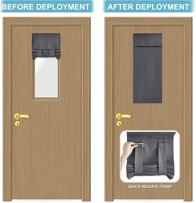 RYB HOME Front Door Window Covering Tie Up Small Sidelight Curtain Blackout | No Drill, Privacy Office Classroom Door Window Shade, Adhesive Rv Travel Curtains Portable Insulated,W12 x L40, Grey, 1 Panel - Image 5