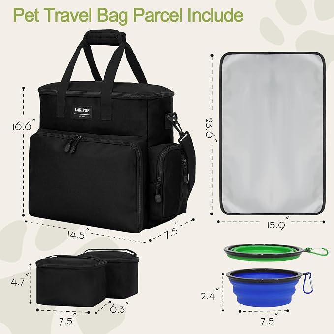 LARIPOP Dog Travel Bag Airline Friendly for Small Medium Large Dogs, Pet Travel Organizer with Collapsible Bowls Food Containers Mat, Waterproof Portable Tote for Dog Outdoor Travel - Image 2