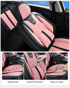 Huidasource Car Seat Covers Front Seats Luxury Nappa Leather, Front Seat Covers with Airbag, Front Storage Pocket, Lumbar Support, Cooling＆Heating, Universal Fit for Most Cars SUV Trucks, Black&Pink - Image 7