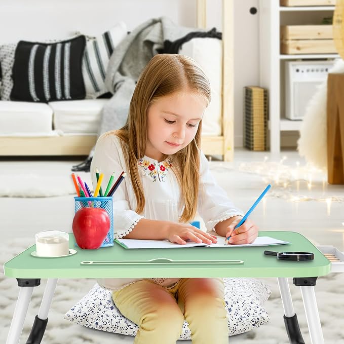 Fayquaze Portable Foldable Laptop Bed Desk with Storage Drawer and Cup Holder - Lap Desk Laptop Stand Tray Table for Eating, Reading and Working - Image 5