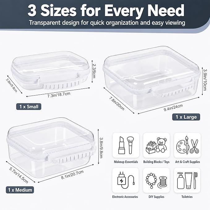 Clear Hard Shell Zipper Case 3PCS Set, 1.2mm PET Travel Organizer | Deep waterproof stackable storage pouches with handle. Heavy duty clear zipper bags for travel, makeup, toys and snacks - Image 2