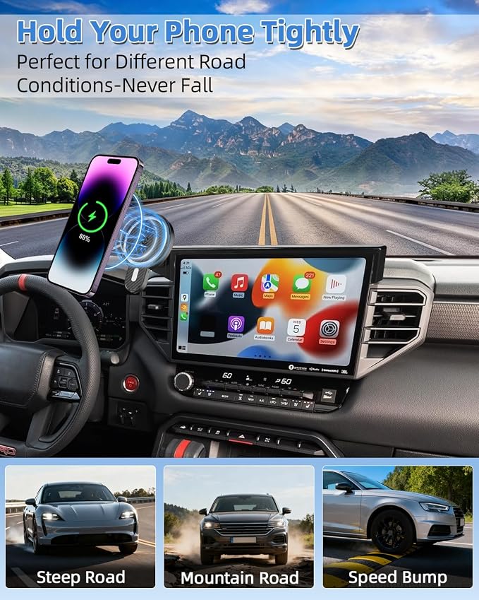 PZK Car Phone Mount for Toyota Tundra 2022-2026 /Sequoia 2023-2026 14-Inch | 3rd Gen Tudnra Accessories Magnetic 15W Fast Wireless Charger Phone Holder for Tundra Magsafe Phone Stand 360° Rotation - Image 9