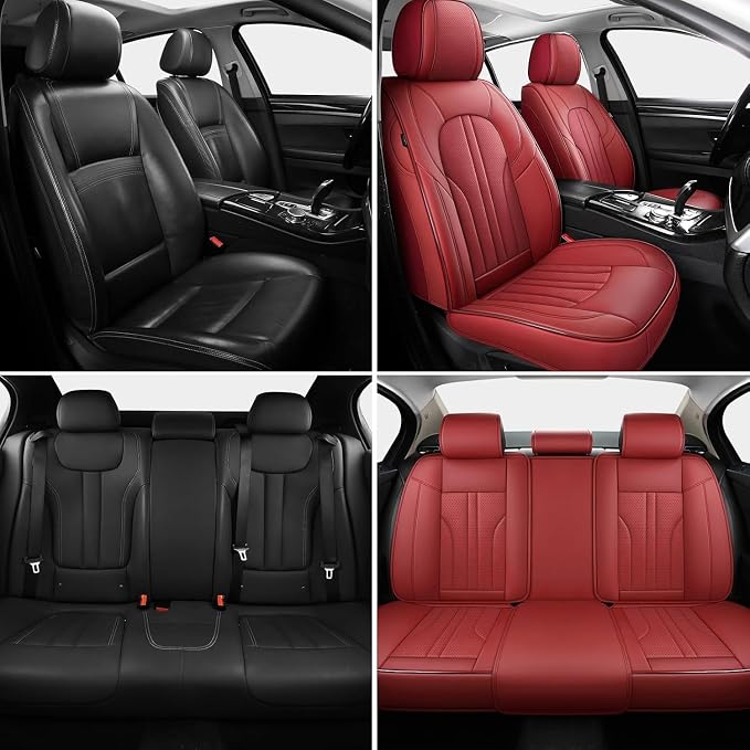 Red Car Seat Covers,Leather Car Seat Cover, Waterproof Seat Covers Full Set - Image 3
