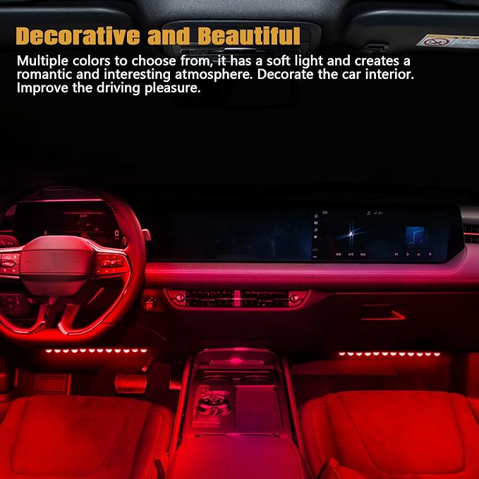 wuyaoyao Car LED Strip Light, 24LED Lights w/Cigarette Lighter, Red | 12V Ambient Lighting Kit for Decor, RGB Neon Atmosphere Lamps, Under Dash Ambient Night Light, Universal Car Accessories - Image 6