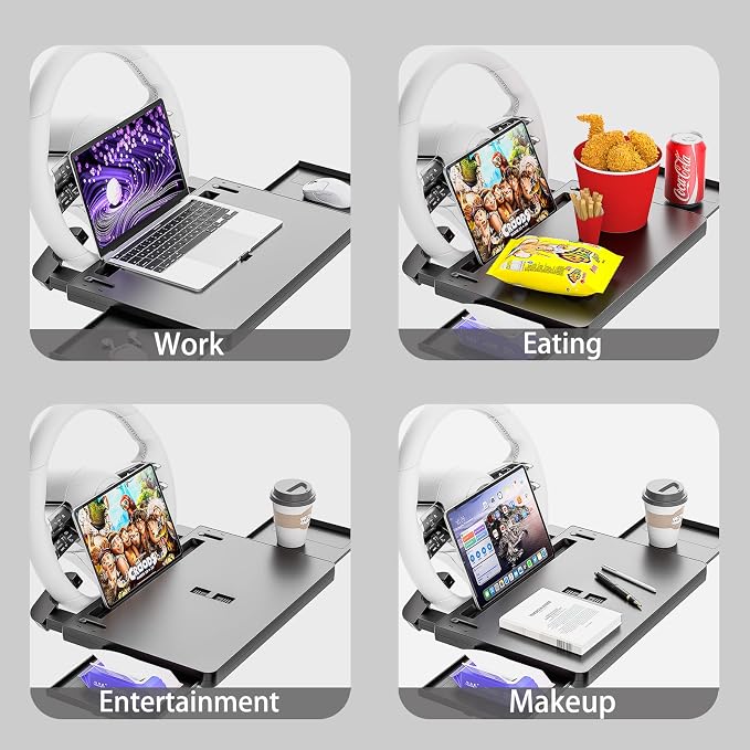 Steering Wheel Tray, Car Food Tray, Car Desk for Laptop, Multipurpose Car Table for Eating & Work, Adjustable Car Tray with Drawer and Anti-Slip Protective Adhesive - Image 2