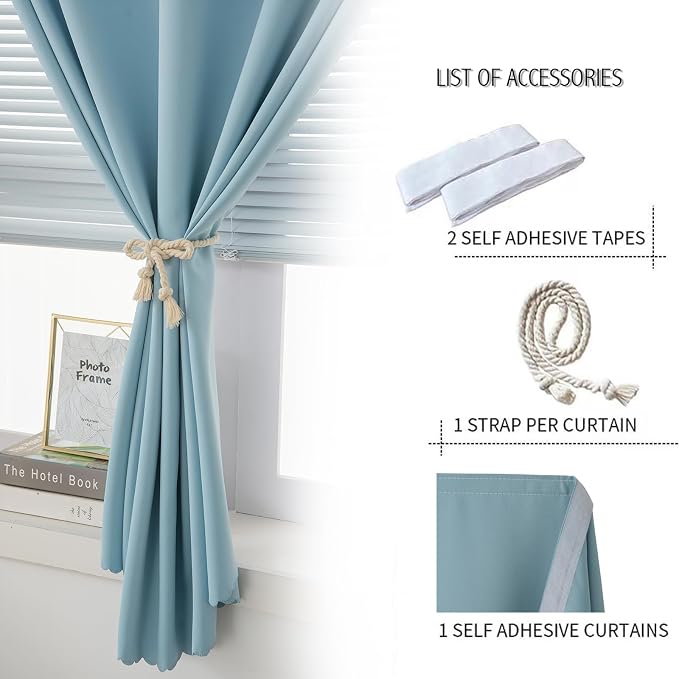 Self Adhesive Curtains, Black Out Shade for Window, Blackout Fabric Temporary Window Coverings Easy to Hang Curtains No Rod Needed, Use for Bedroom, Room, Kitchen, 35"W X 79"L, Lake Blue, 1 Panel - Image 2