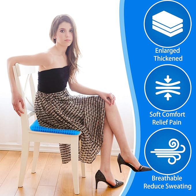 KYSMOTIC Large Gel Seat Cushion for Long Sitting (Large & Thick), Soft & Breathable, Gel Cushion for Wheelchair Reduce Sweat, Chair Cushion for Office Chair (Black Cover) | Gel Cushion for Wheelchair, Soft & Breathable, Gel Chair Cushion for Hip Pain, ... - Image 2