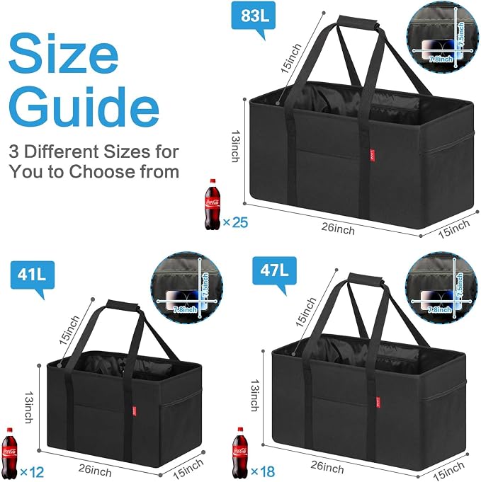 LHZK Standing Extra Large Utility Tote Bag with Metal Wire Frame and the Sides Rinforced, Extra Large Tote Bag with Handle, Reusable Grocery Bags Foldable, Beach Bag, Car Tote (Black, 26''x15''x13'') - Image 5