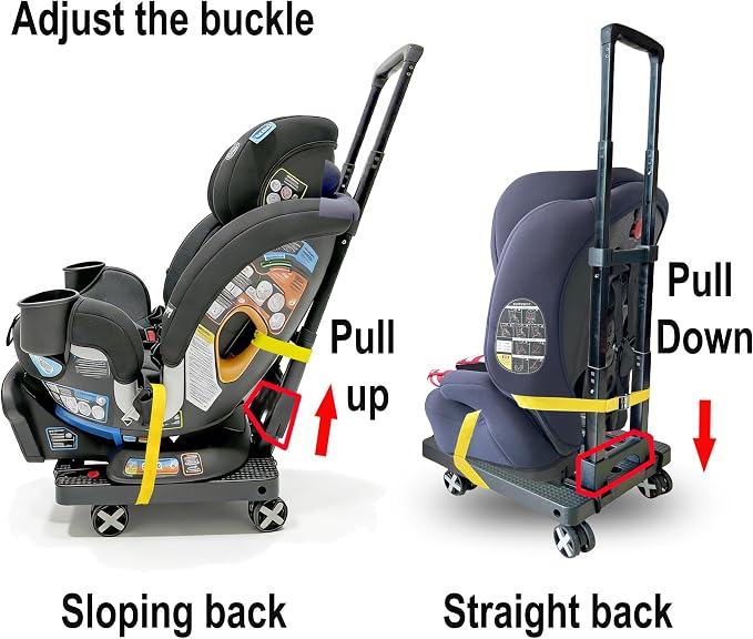 Car Seat Dolly for Airport, Yellow | CarSeat Roller Cart Wheels for Airplane,Car Seat Travel Cart Carrier with Straps,Foldable Luggage Trolley Hand Truck - Image 2