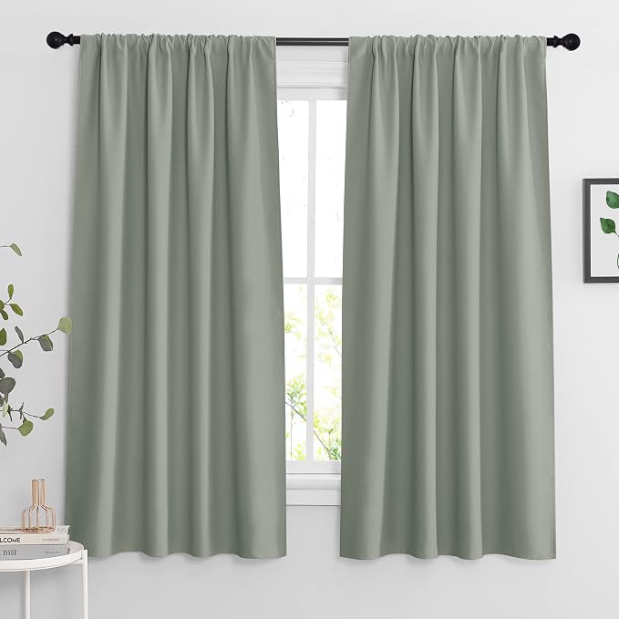 RYB HOME Blackout Curtains for Bedroom Living Room Nursery 72 inches Long | Thermal Insulated, Privacy Protection, Rod Pocket, Drapes for Office Home Theater, W42 x L72, Greyish Green, 2 Panels by RYBHOME