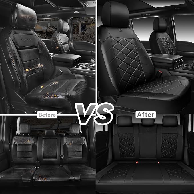 CAR PASS Memory Foam Leather Car Seat Covers Full Set, Breathable Perforated Nappa Leather Seat Covers Full Set, Comfort Universal Fit for Most SUV Truck Sedan, Airbag Compatible 5 Seats All Black - Image 6