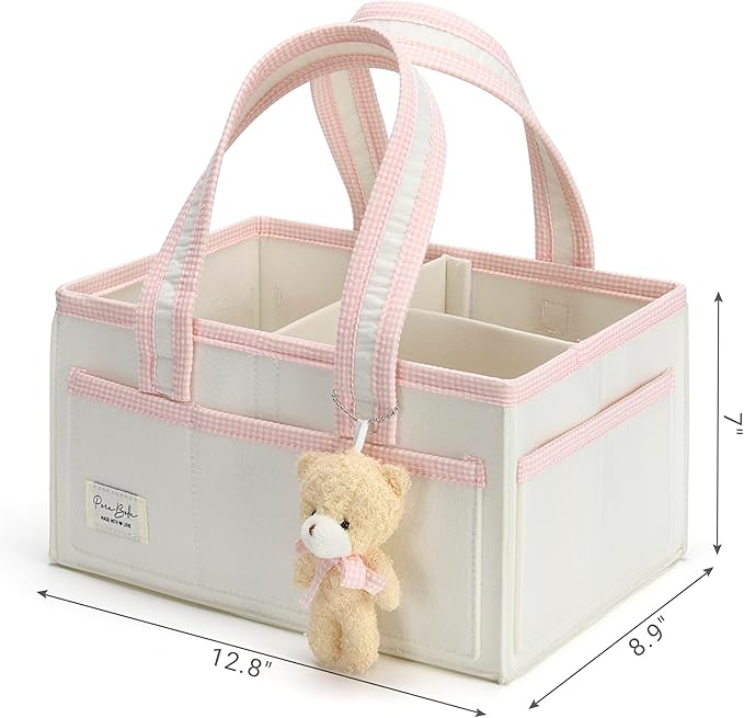 PeraBella Baby Diaper Caddy Organizer, Baby Basket Shower Gift Caddy, Portable Felt Changing Table Basket, Nursery Storage Bin, Newborn Boy and Girl Essentials for Registry, Car Diaper Organizer - Image 6