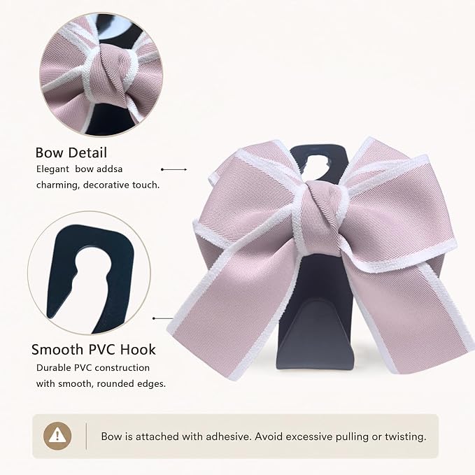 2-Pack Cute Bow Car Purse Hooks, Headrest Hangers, pink | Cute bow hooks keep purses and bags organized within reach while saving space; fits most car headrests - Image 4
