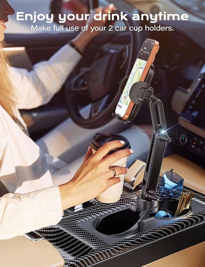 TAZENI 2-in-1 Cup Phone Holder for Car, with 2 Sizes Hollow Bases | Holds Phone & Bottle Together, Height Adjustable, Hands-free Viewing, Universal Fit, Fit 4.7-7 inches iPhone, Phones Android - Image 5
