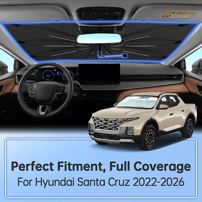 Windshield Sun Shade Umbrella for Hyundai Santa Cruz 2022-2026 Front Window | Foldable Car Sunshade, Highly Reflective Auto Sun Shield Visor for UV Protection, Keep Car Cool Accessories - Image 2