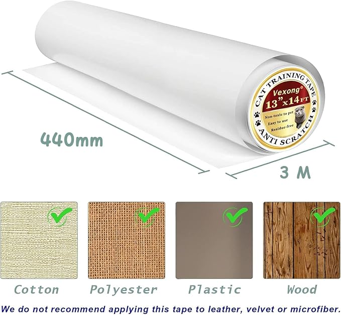 Anti Cat Scratch Furniture Protector (17.3" x 118") Single Sided | Thicken Vinyl Transparent Cat Anti Scratch Tape Flexible Couch Protector from Cat Claw Sticky Paws for Sofa, Door, Wall, Bed - Image 5