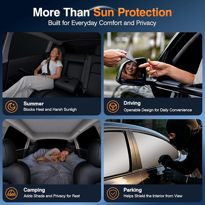 Custom Fit Ford F-150 Side Window Sunshade 2009-2021 Rear Cab Blackout 5PCS | Graphene honeycomb heat blocking fabric, embedded no-suction, no magnets or tools, blackout privacy, folds for pickup camping - Image 5