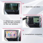 Car Window Shade for Baby, Car Sun Shade Curtain with Storage Pockets & Suction Cups, Cartoon Sun Blocker Blind for Side Windows, Blocks Heat, Privacy Cover for SUV Sedan (Critter Crew) - Image 6