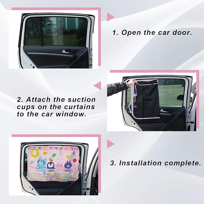 Car Window Shade for Baby, Car Sun Shade Curtain with Storage Pockets & Suction Cups, Cartoon Sun Blocker Blind for Side Windows, Blocks Heat, Privacy Cover for SUV Sedan (Critter Crew) - Image 6