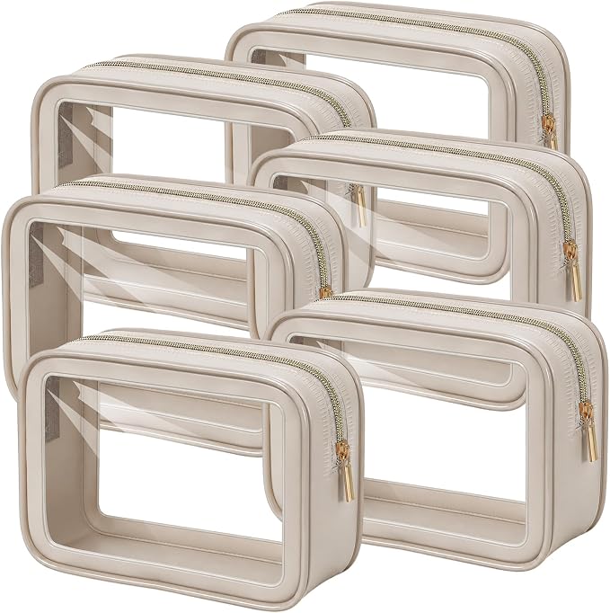 Hsei 6 Pcs Clear Makeup Bags Diaper Bag Organizer Travel Toiletry Bags with Zipper Clear Cosmetic Organizer Car Storage Pouch Bridesmaid Gift for Women Beach Vacation (Khaki) by Hsei