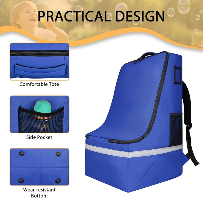 LARIPOP Car Seat Travel Bag for Airplane, Universal Gate Check Car Seat Bag, Padded Backpack with Waist Belt, Reflective Strips & Protective Feet, Fits Infant Convertible Booster Seats, Blue - Image 5